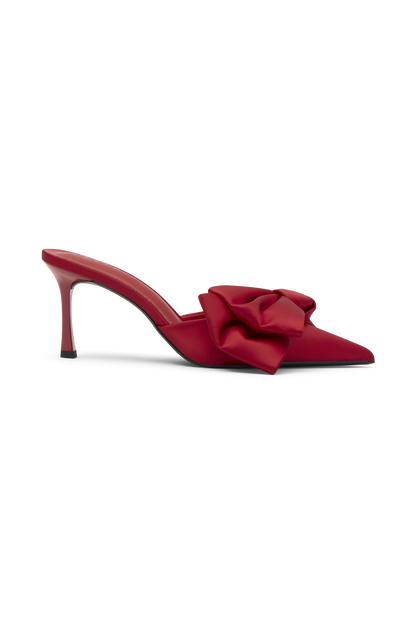 Elena, talons satinés à nœud et bout pointu - Rouge