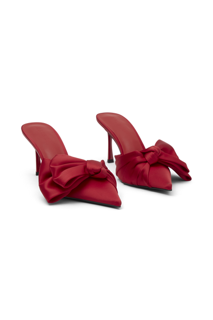 Elena, talons satinés à nœud et bout pointu - Rouge