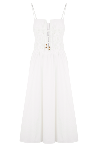 Robe midi en coton à plis Elias - Blanc