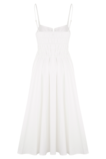 Robe midi en coton à plis Elias - Blanc