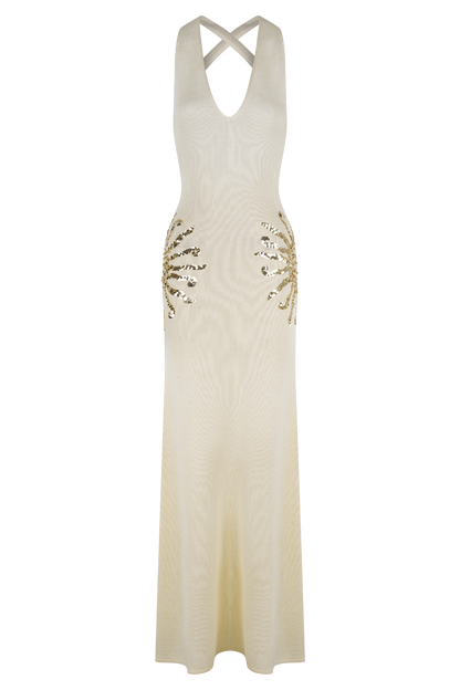 Robe Maxi Tricotée Ellington avec Paillettes - Ivoire