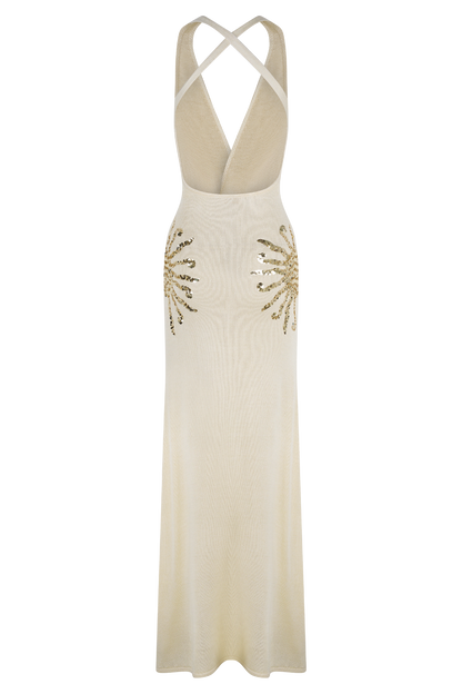 Robe Maxi Tricotée Ellington avec Paillettes - Ivoire