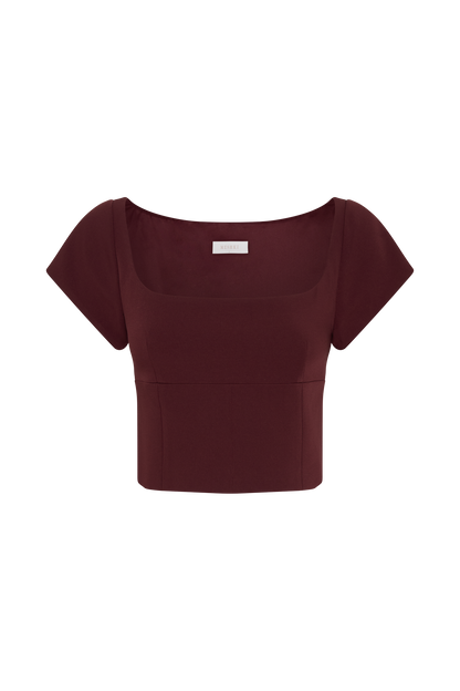Top tailleur à manches courtes et longueur allongée Ellis - Brun-rouge