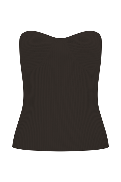 Elodie Haut en Tricot à Bonnets sans Bretelles - Chocolat