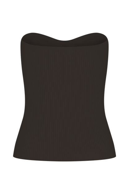 Elodie Haut en Tricot à Bonnets sans Bretelles - Chocolat