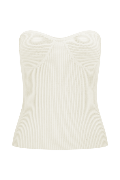 Top en maille à bonnets sans bretelles Elodie - Ivoire