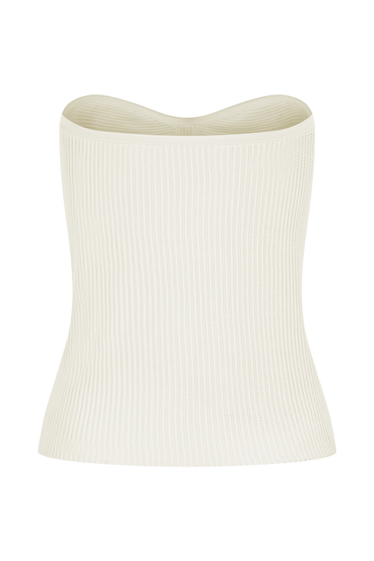 Top en maille à bonnets sans bretelles Elodie - Ivoire