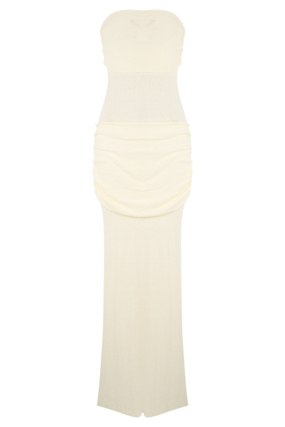 Robe maxi en jersey sans bretelles Elora - Ivoire