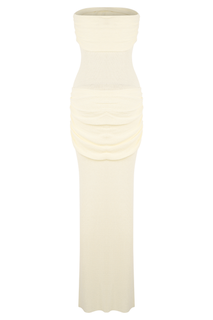 Robe maxi en jersey sans bretelles Elora - Ivoire