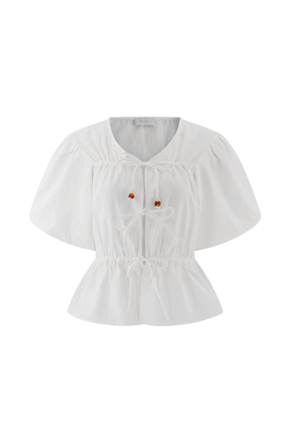 Emilie Haut en coton à manches bouffantes - Blanc