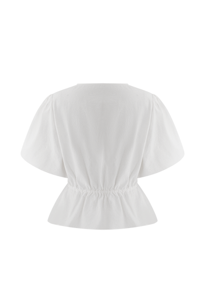 Emilie Haut en coton à manches bouffantes - Blanc