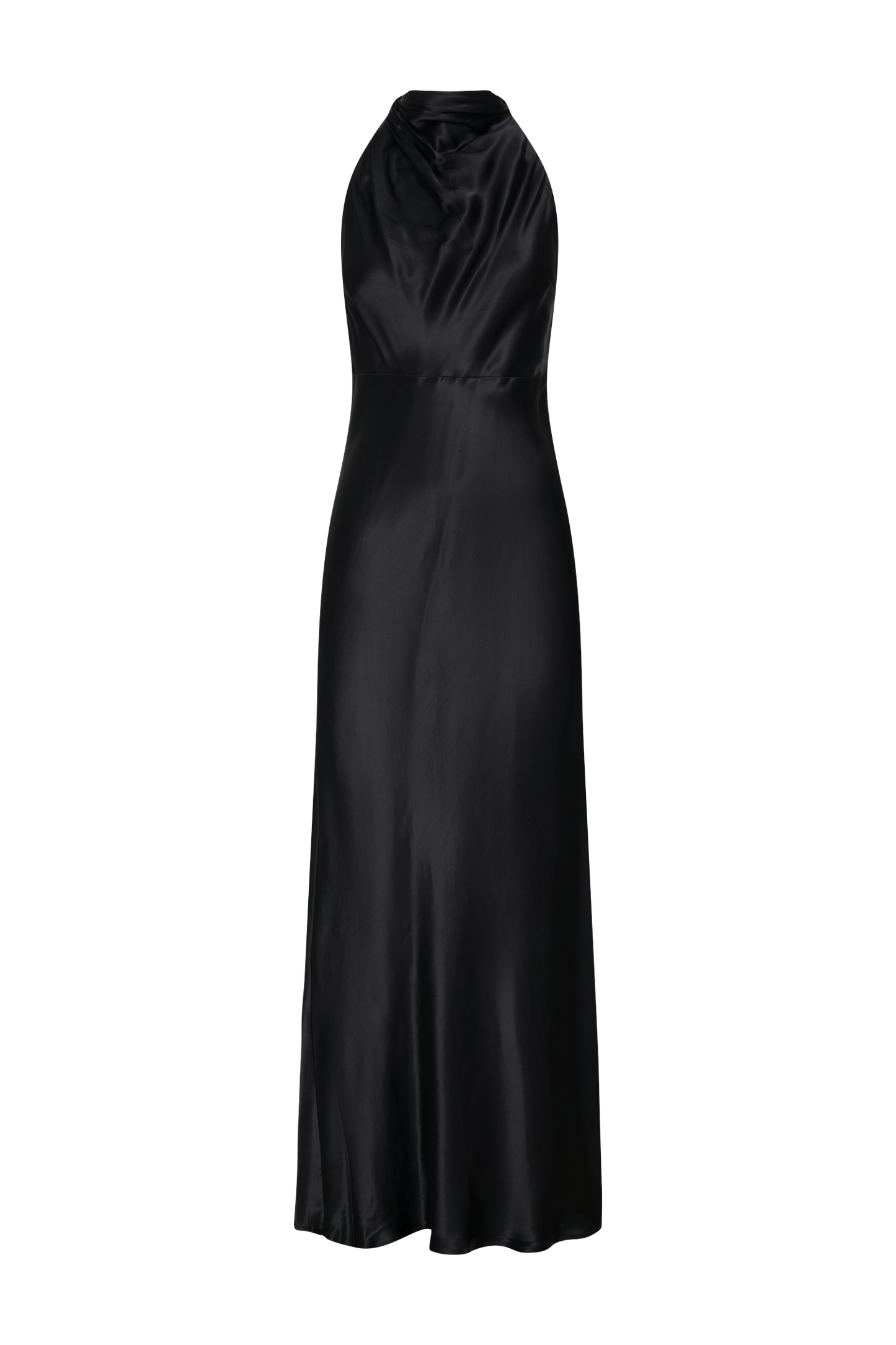 Robe longue satinée irisée à col montant Esther - Noir