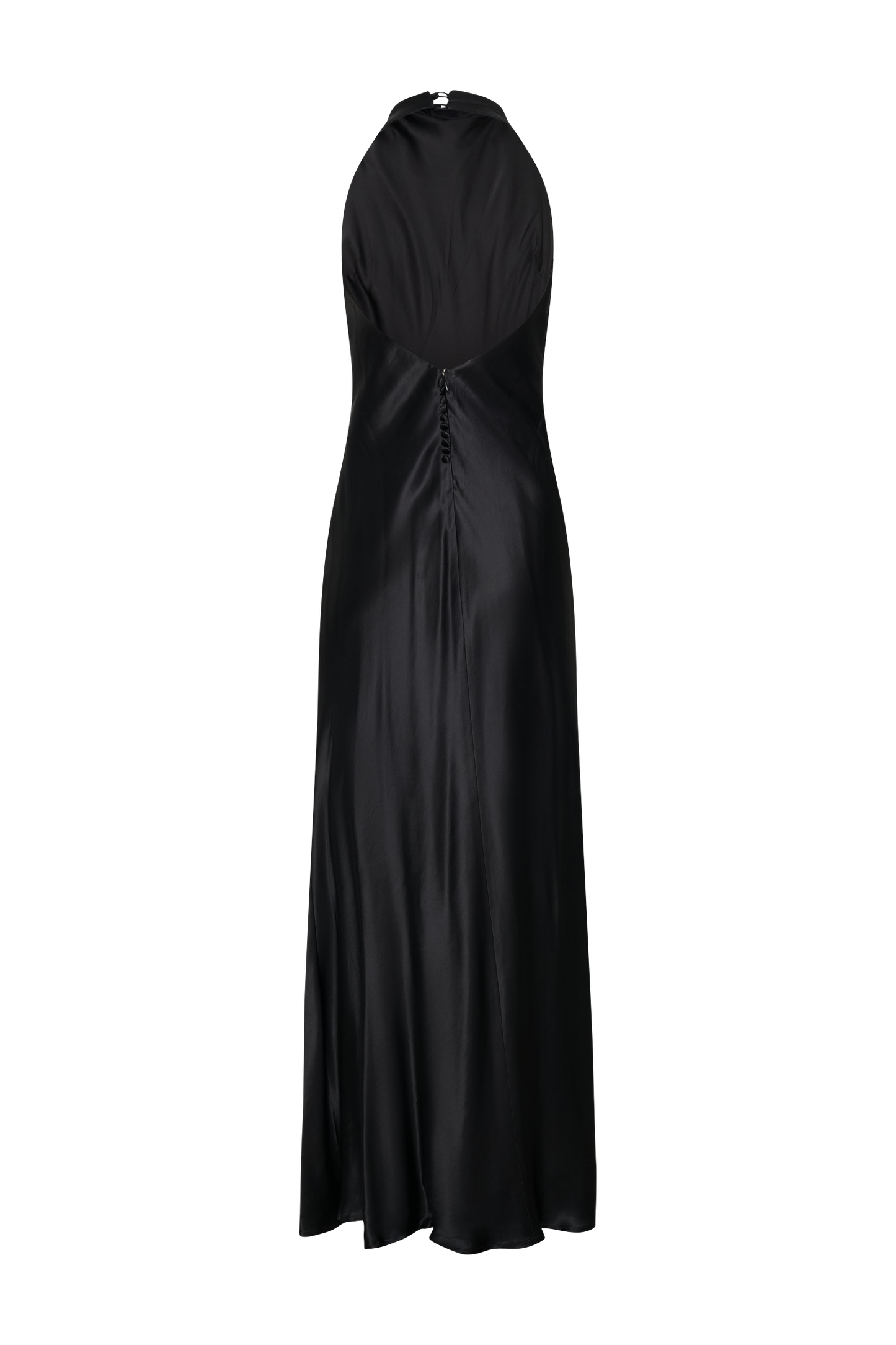 Robe longue satinée irisée à col montant Esther - Noir