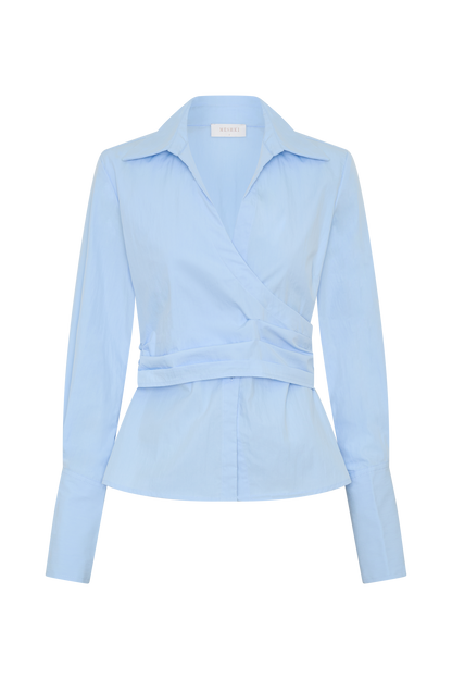 Chemise en coton à envelopper Eugenia - Bleu