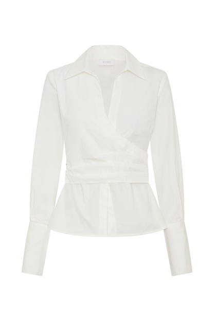 Chemise en coton à envelopper Eugenia - Blanc