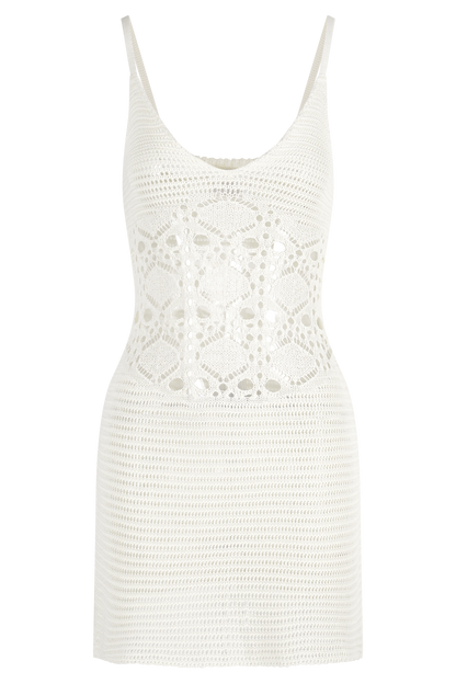 Mini-robe en tricot crochet Everette - Ivoire