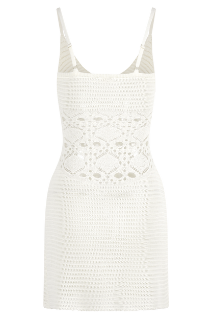 Mini-robe en tricot crochet Everette - Ivoire