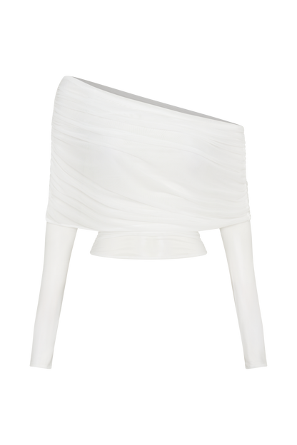 Top en mousseline de soie à épaules dénudées Everly - Ivoire