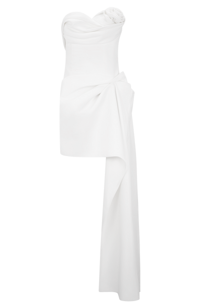 Evianna Robe Mini Gathered Sans Bretelles - Blanche
