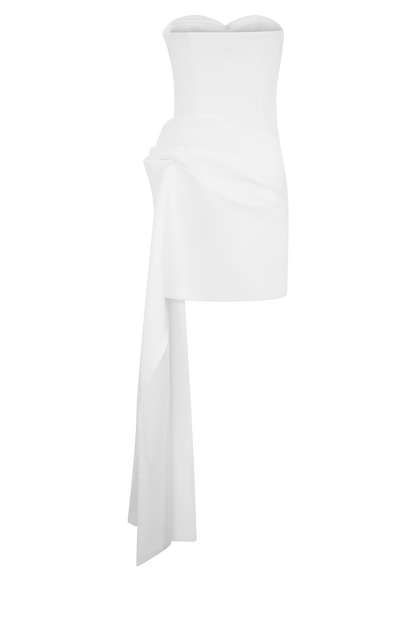 Evianna Robe Mini Gathered Sans Bretelles - Blanche