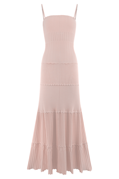 Robe Maxi en Tricot à Motifs Perforés Finley - Rose Poussière