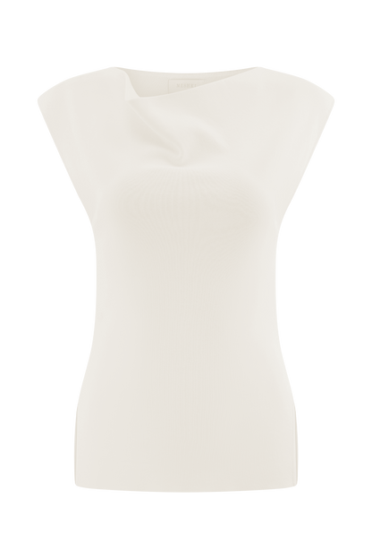 Francisca Cowl Neck Knit Top - White