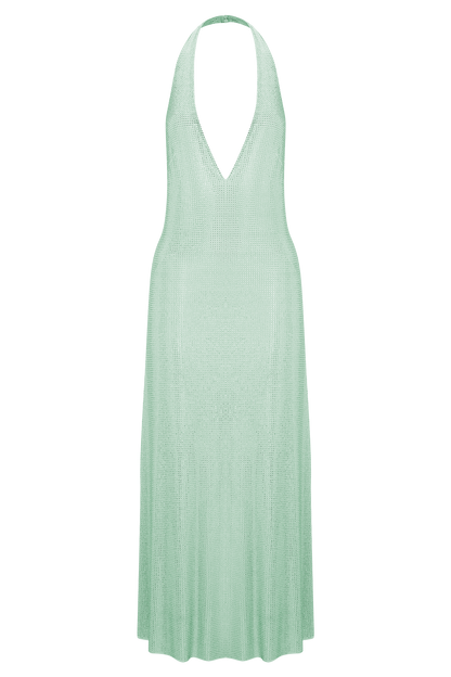Genie Diamante Robe Midi à Manches Frangées - Menthe
