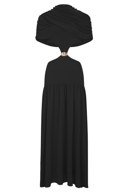 Robe midi en mousseline de soie Georgina - Noir