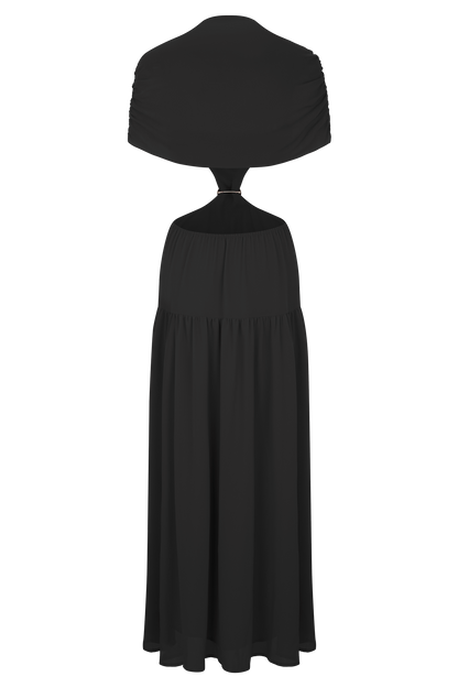 Robe midi en mousseline de soie Georgina - Noir