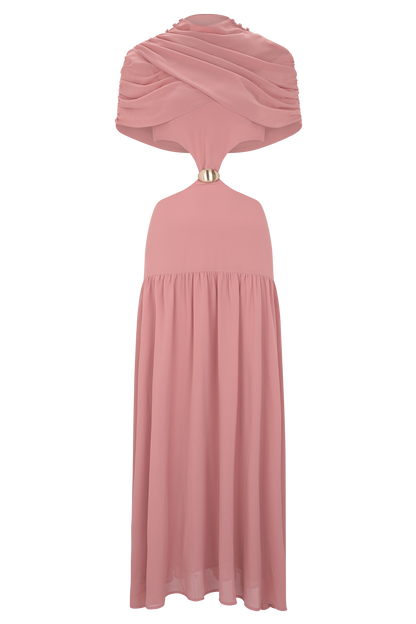 Robe midi en mousseline de soie Georgina - Rose brûlé