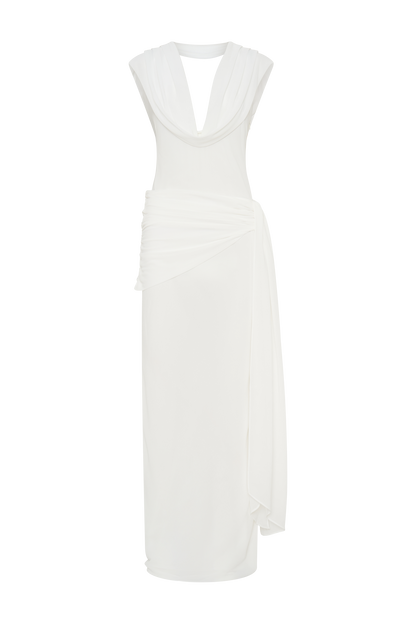 Robe Maxi Giulia en Chiffon à Drapé - Blanche