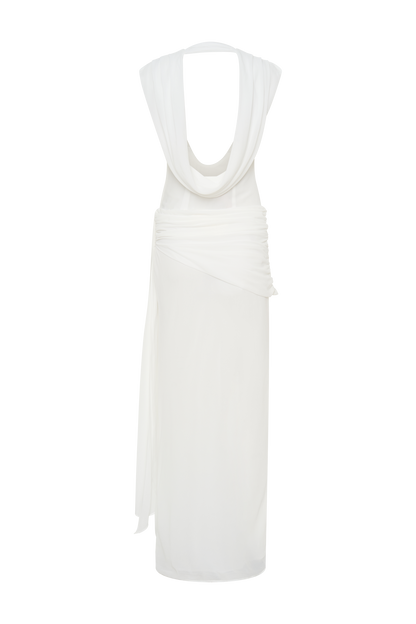 Robe Maxi Giulia en Chiffon à Drapé - Blanche