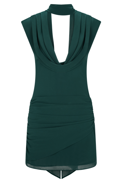 Mini-robe Giulia en mousseline de soie à drapé - Émeraude foncé