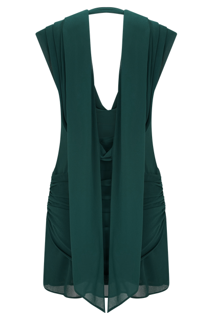Mini-robe Giulia en mousseline de soie à drapé - Émeraude foncé