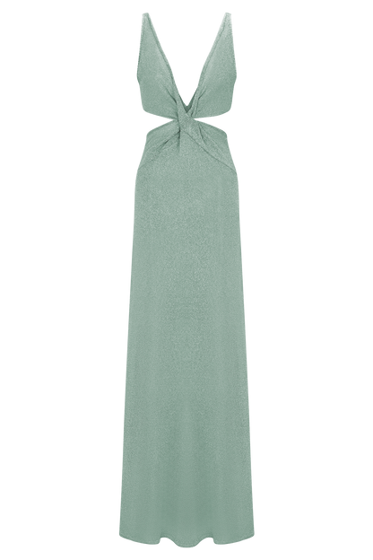 Gracelyn Robe Maxi Tricotée Métallisée - Aqua