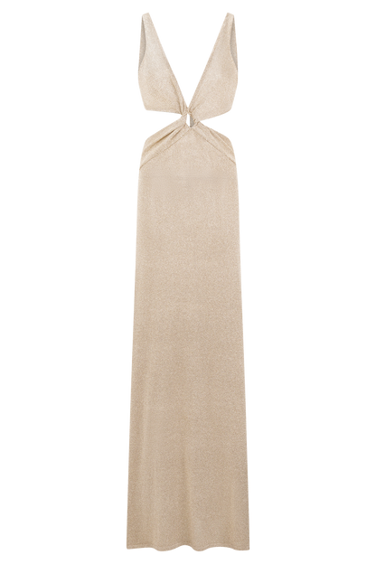 Robe Maxi Tricotée Métallique à Faille Gracelyn - Or
