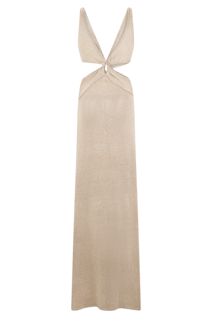 Robe Maxi Tricotée Métallique à Faille Gracelyn - Or