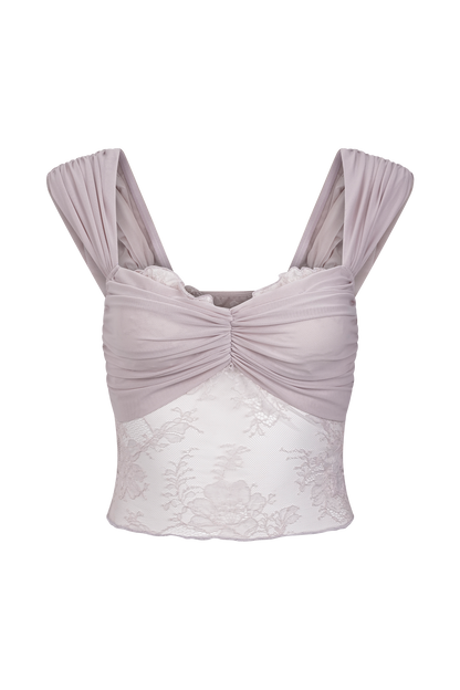 Top en dentelle et en maille Guinevere - Lilas