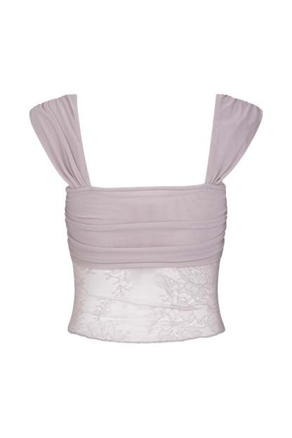 Top en dentelle et en maille Guinevere - Lilas