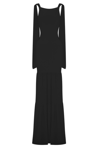 Haille Robe Maxi en Chiffon Tricoté - Noir