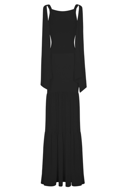 Haille Robe Maxi en Chiffon Tricoté - Noir