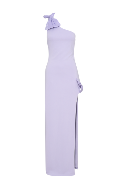 Robe longue à un épaule et nœud - Lila