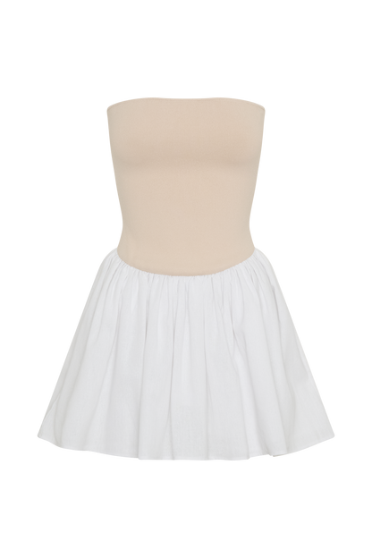Mini-robe en tricot et lin Hannah - Naturel/Blanc
