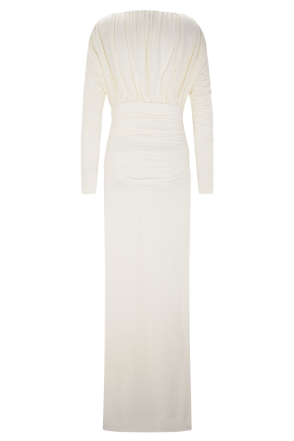 Robe longue maxi à manches longues et décolleté plongeant Hayden - Ivoire