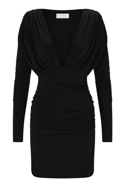Robe mini Hayden à manches longues et décolleté plongeant - Noir