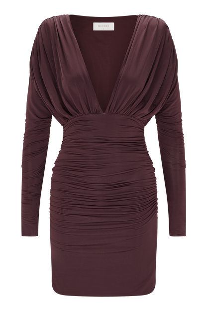 Robe mini à manches longues et décolleté plongeant Hayden - Bourgogne