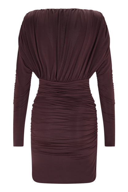 Robe mini à manches longues et décolleté plongeant Hayden - Bourgogne