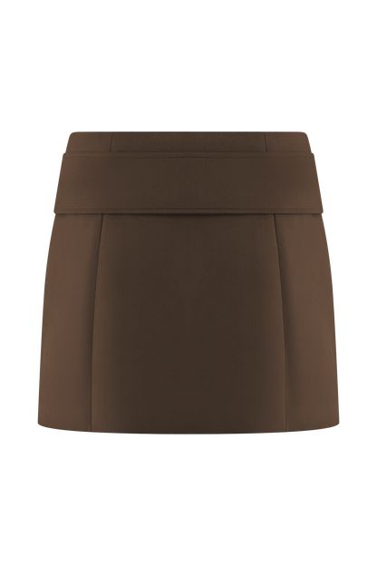 Jupe mini en similicuir daim avec ceinture - Chocolat