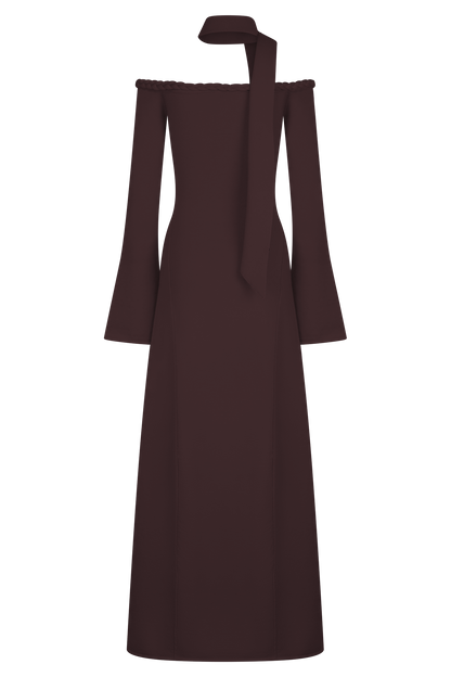 Robe Maxi en Tricot sans Bretelles Heidi avec Écharpe - Chocolat Noir