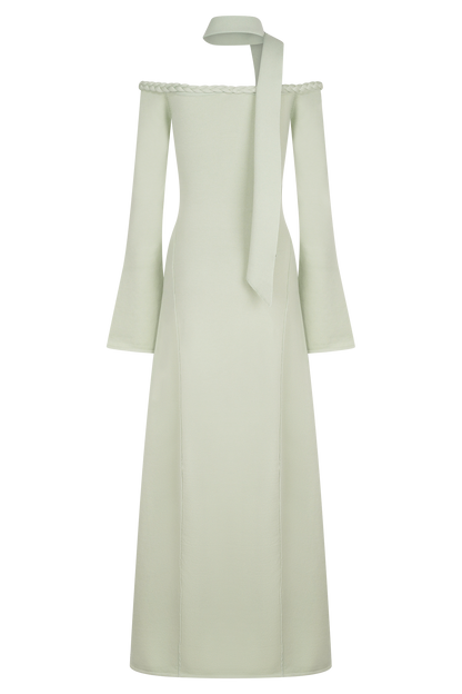 Robe Maxi en Tricot sans Bretelles Heidi avec Écharpe - Vert Pastel